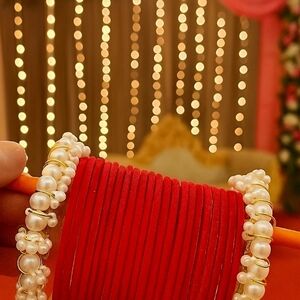 Red Bangles with Pearl Accents